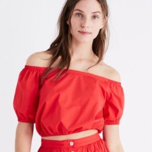 Madewell Off The Shoulder Red Crop Top